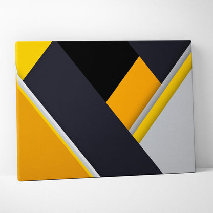 Modern geometric diagonal abstract canvas wall art in yellow navy white