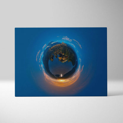 Tiny Planet Coastal Town Sunset 360 Panorama Canvas Wall Art