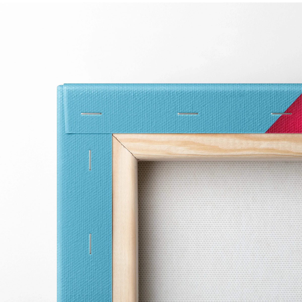 Teal geometric abstract canvas wall art with light wood frame