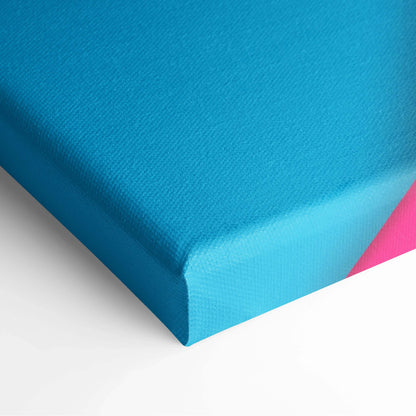 Vibrant turquoise geometric abstract canvas art with textured teal pink diagonals