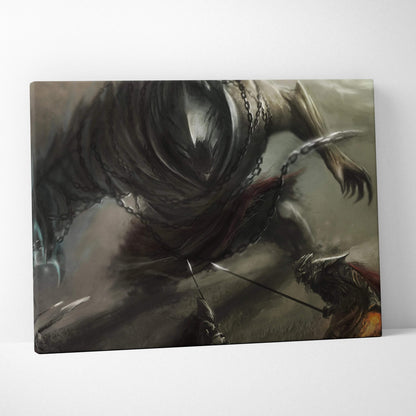 Dark chained fantasy monster on epic battle canvas wall art print