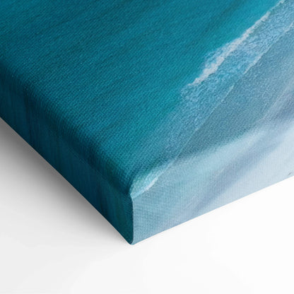 Teal gradient ocean canvas print with textured fabric, turquoise beach sunset