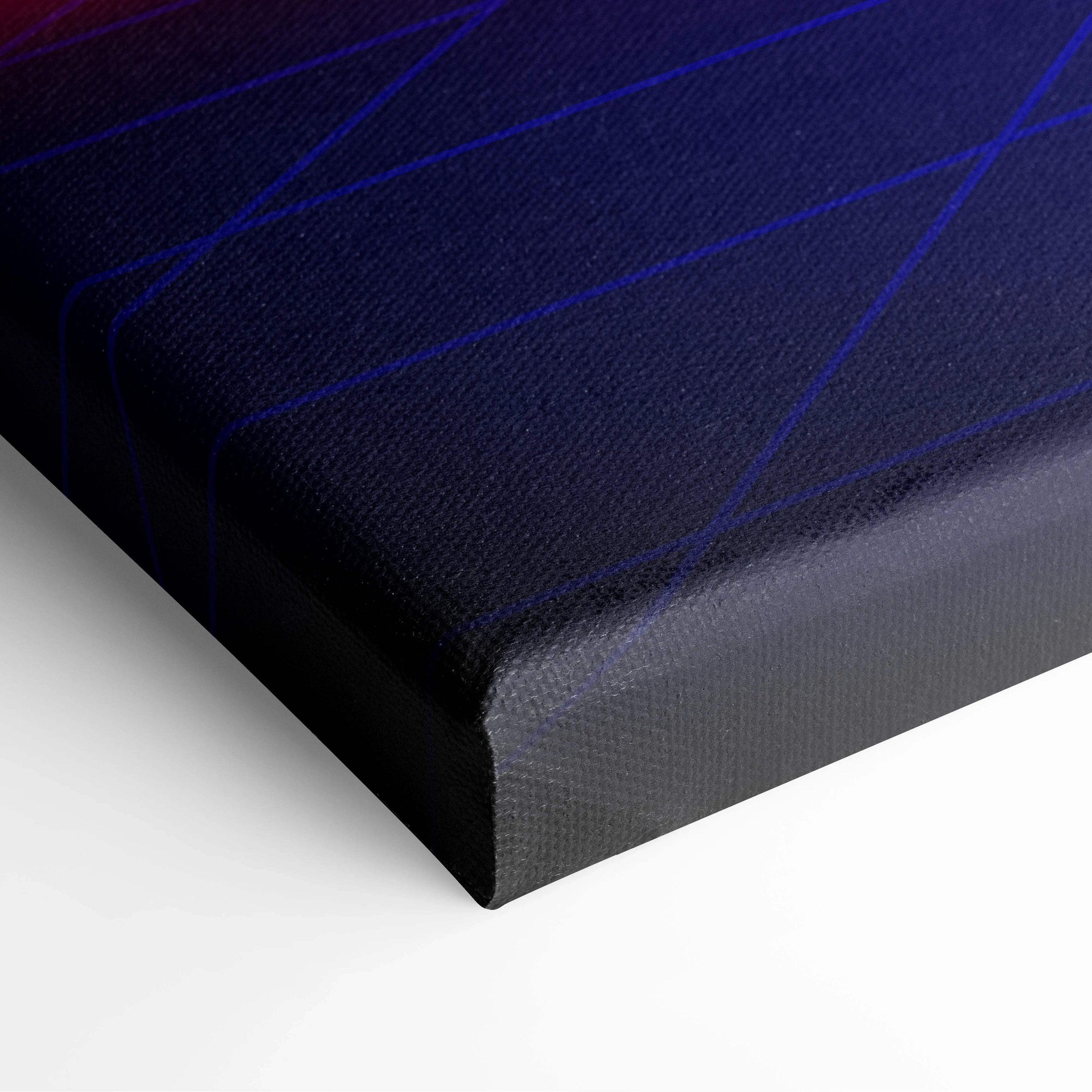 Dark blue retro synthwave sunset canvas with neon triangle mountains