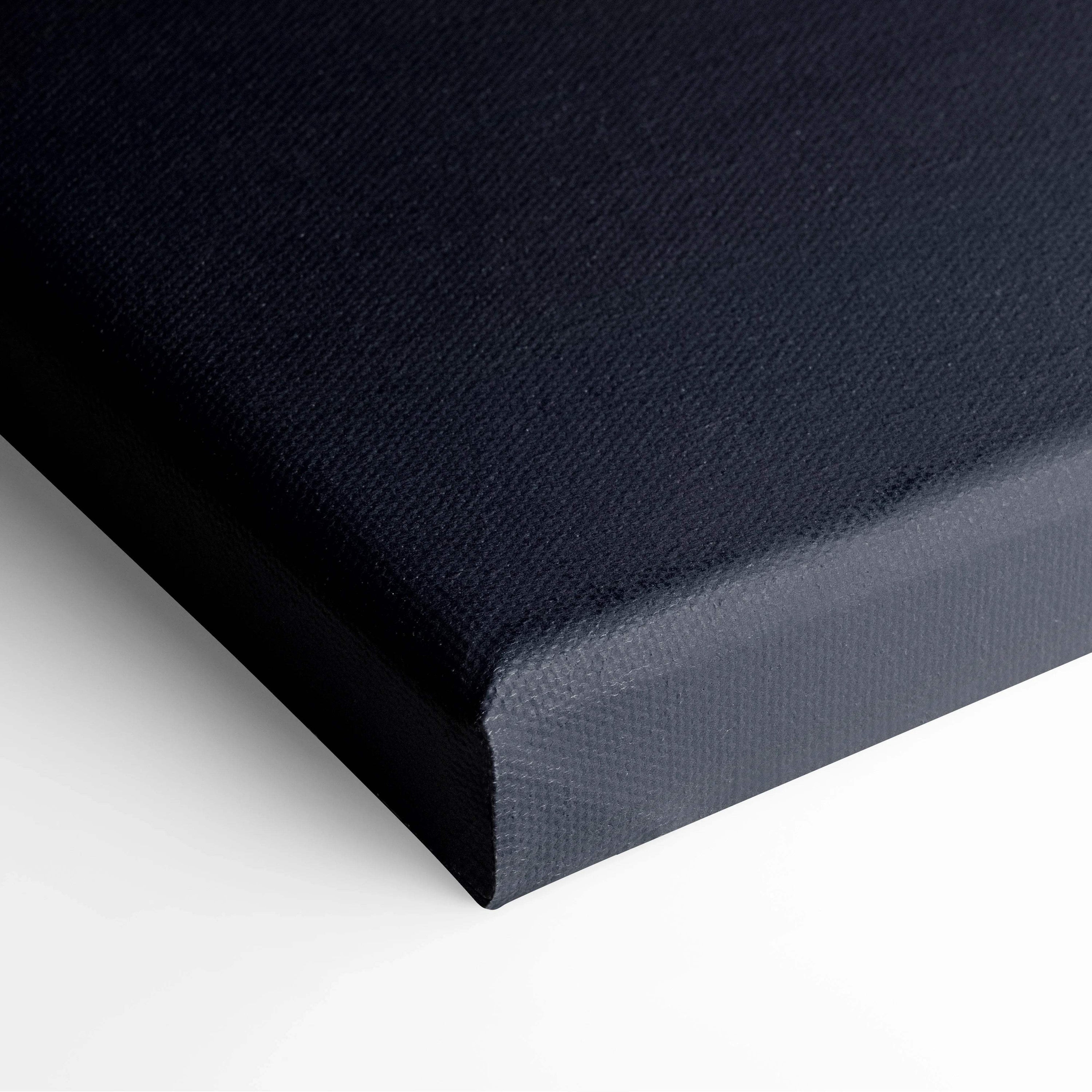 Black textured canvas print of minimalist moon over mountain silhouettes in beige navy gradient