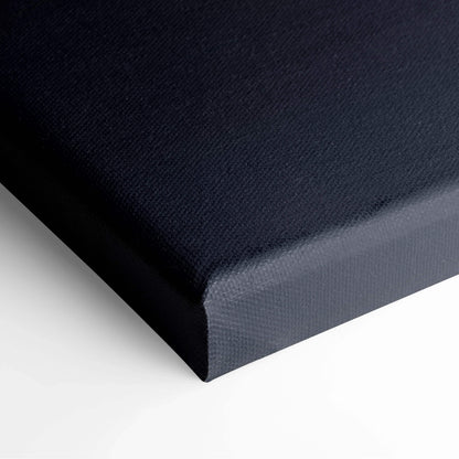 Black textured canvas print of minimalist moon over mountain silhouettes in beige navy gradient