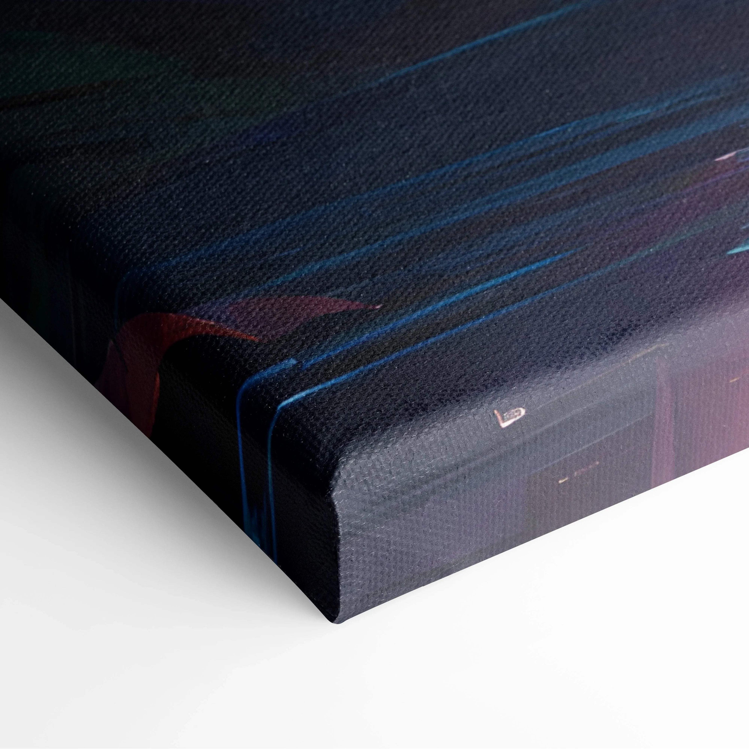 Dark abstract blue red streaks canvas print of vibrant sunset waterfall art
