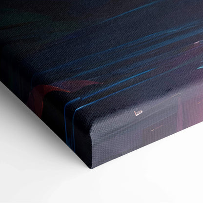 Dark abstract blue red streaks canvas print of vibrant sunset waterfall art