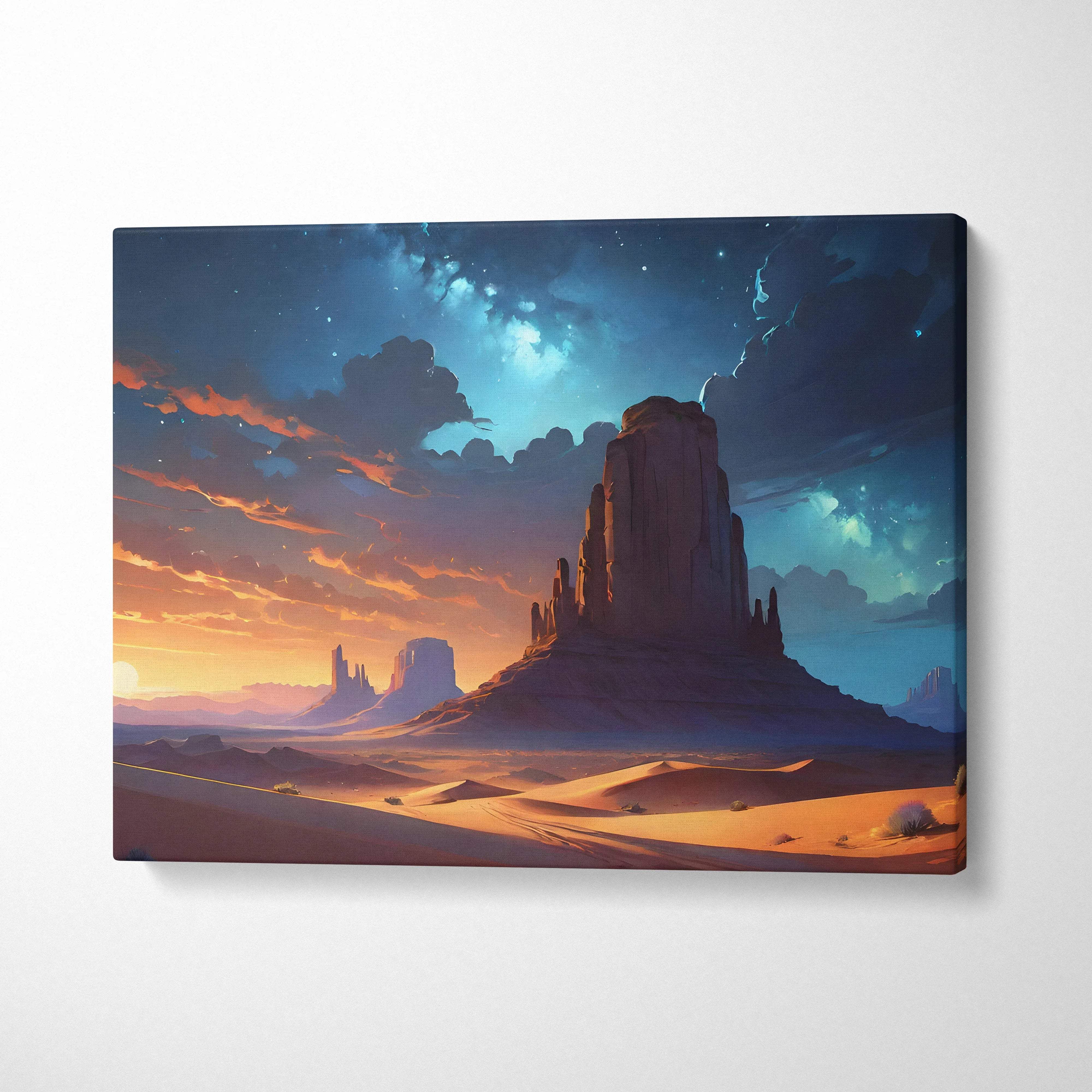 Majestic red rock formations at sunset under starry sky canvas art
