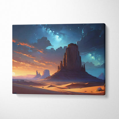 Majestic red rock formations at sunset under starry sky canvas art