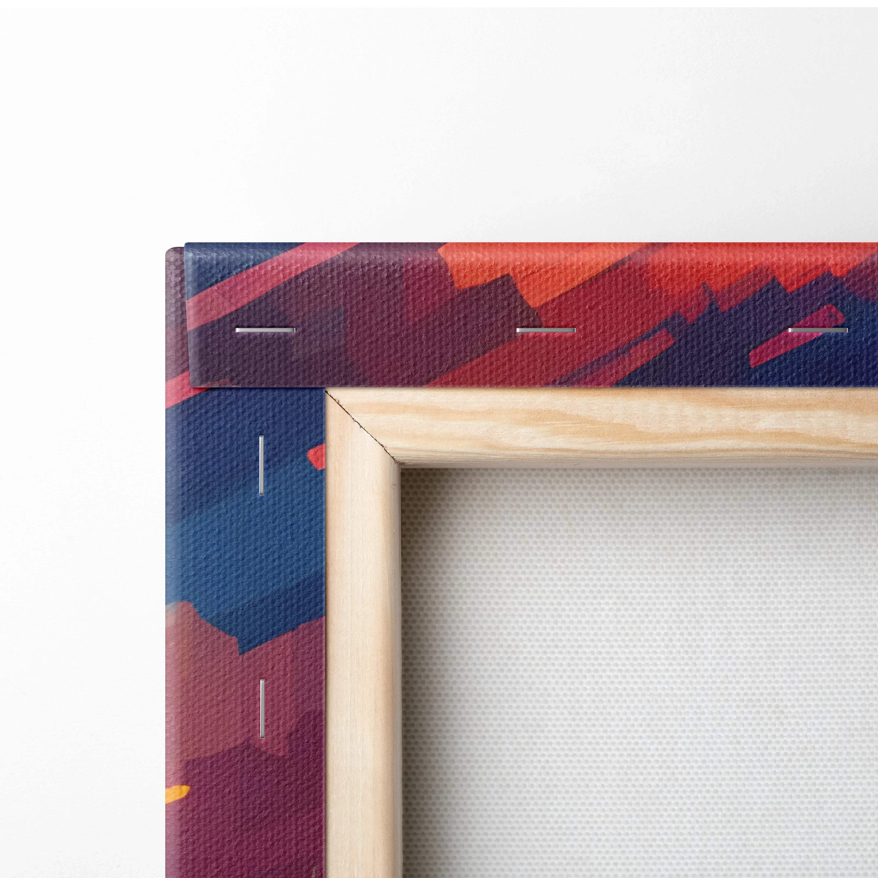 Whimsical treehouse sunset dreamy pixel landscape canvas in red navy frame