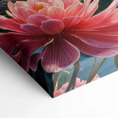 Vibrant pink magenta peony on magical fantasy tree canvas wall art