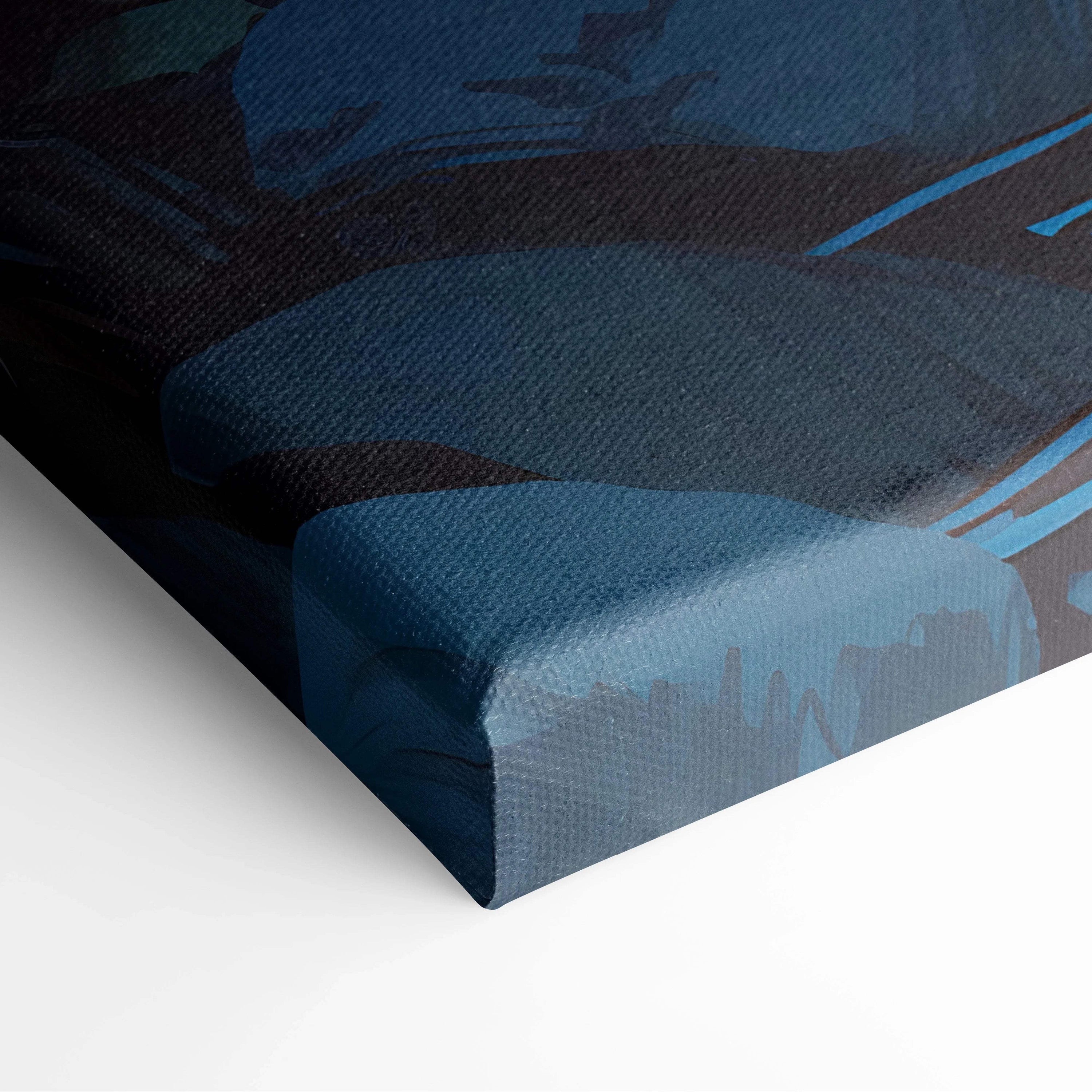 Enchanted night forest canvas art in deep navy blue teal tones