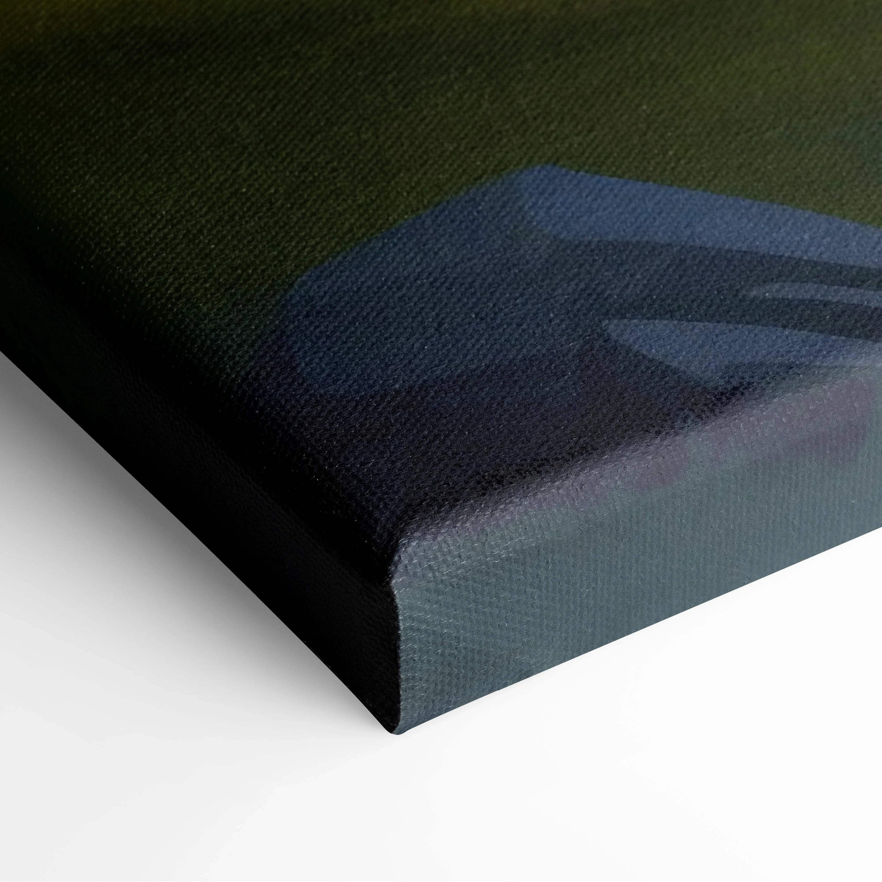Painterly mountain cottage in lush green valley canvas wall art