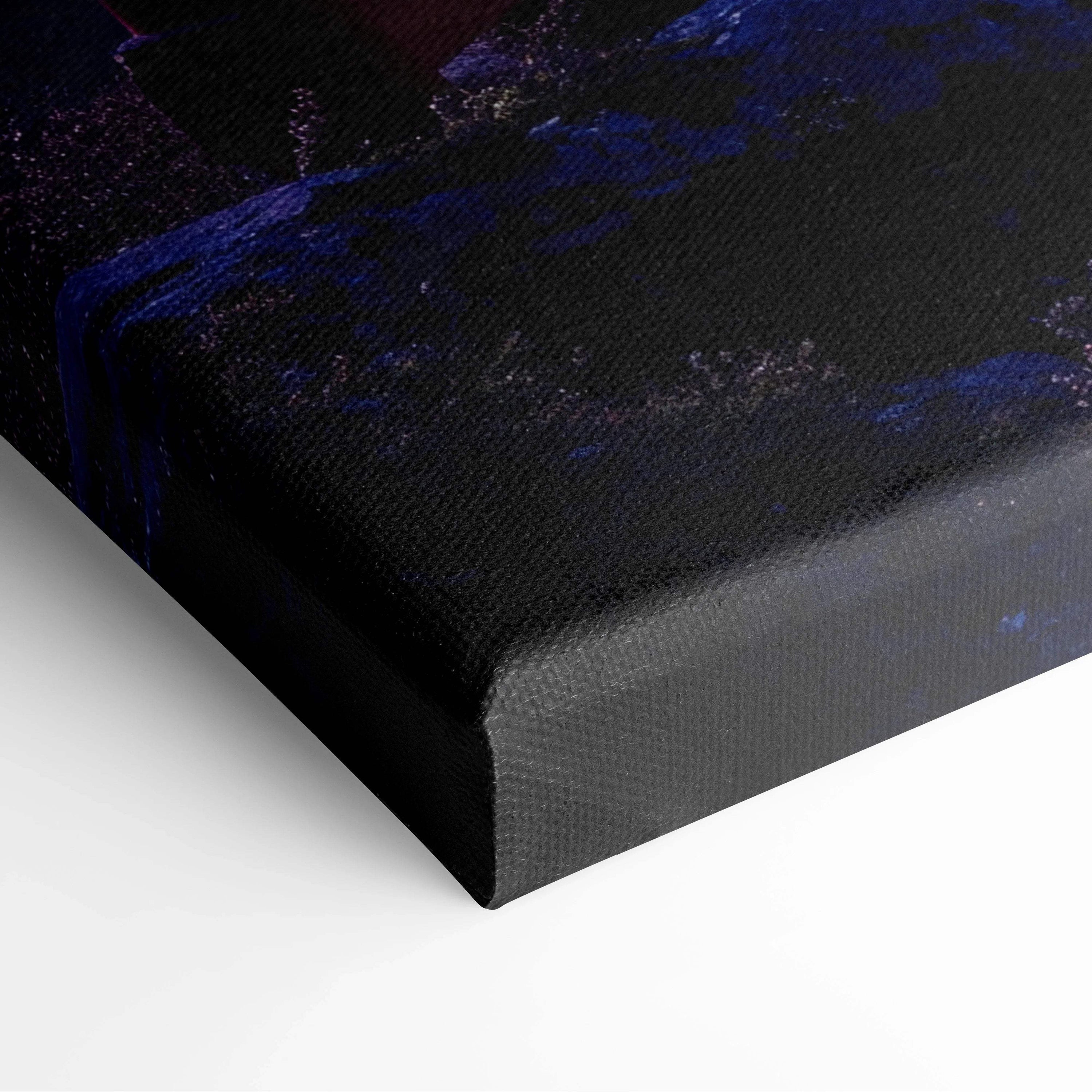 Black textured canvas print of Serene Twilight Mount Fuji with red torii gate