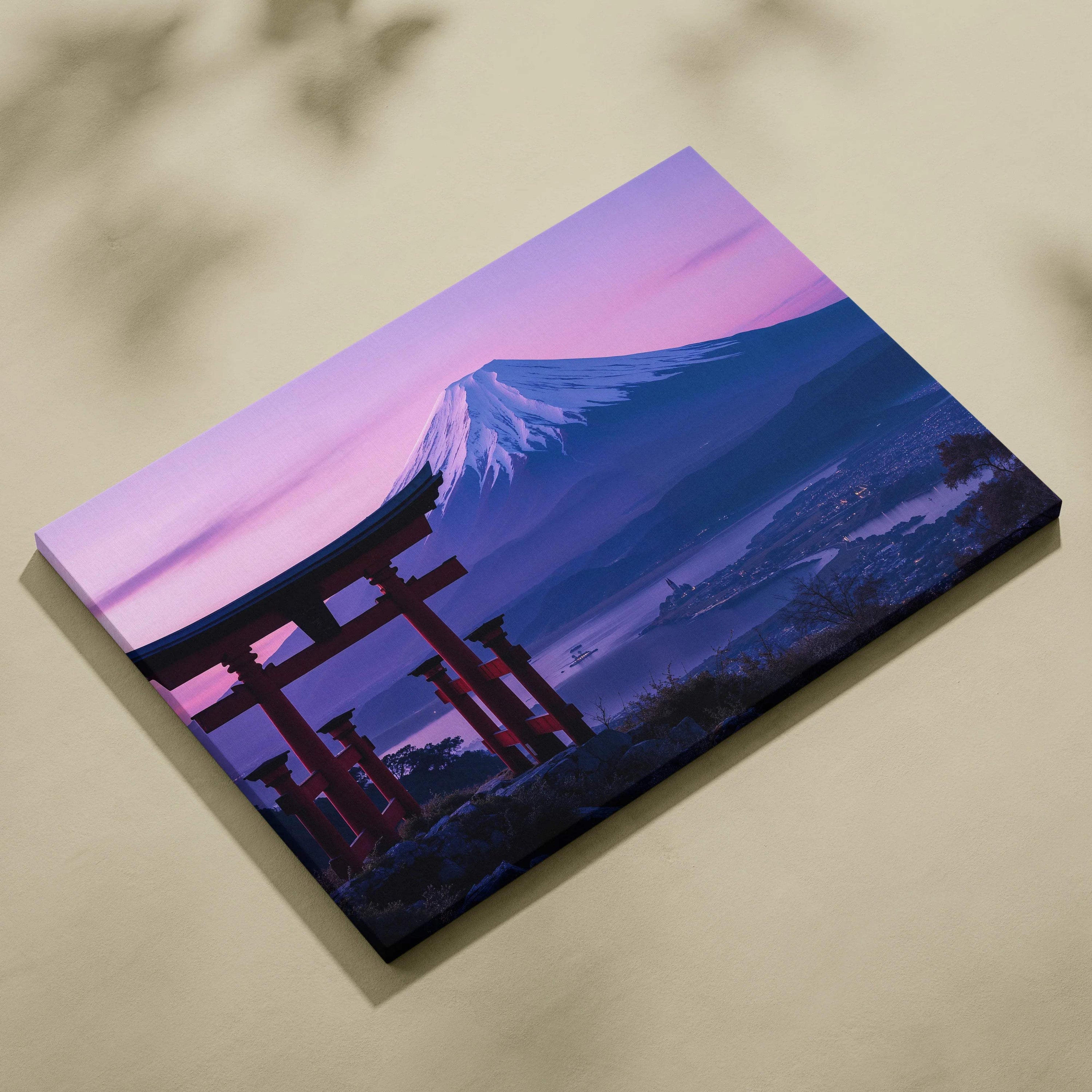 Serene twilight Mount Fuji with red torii gate canvas wall art