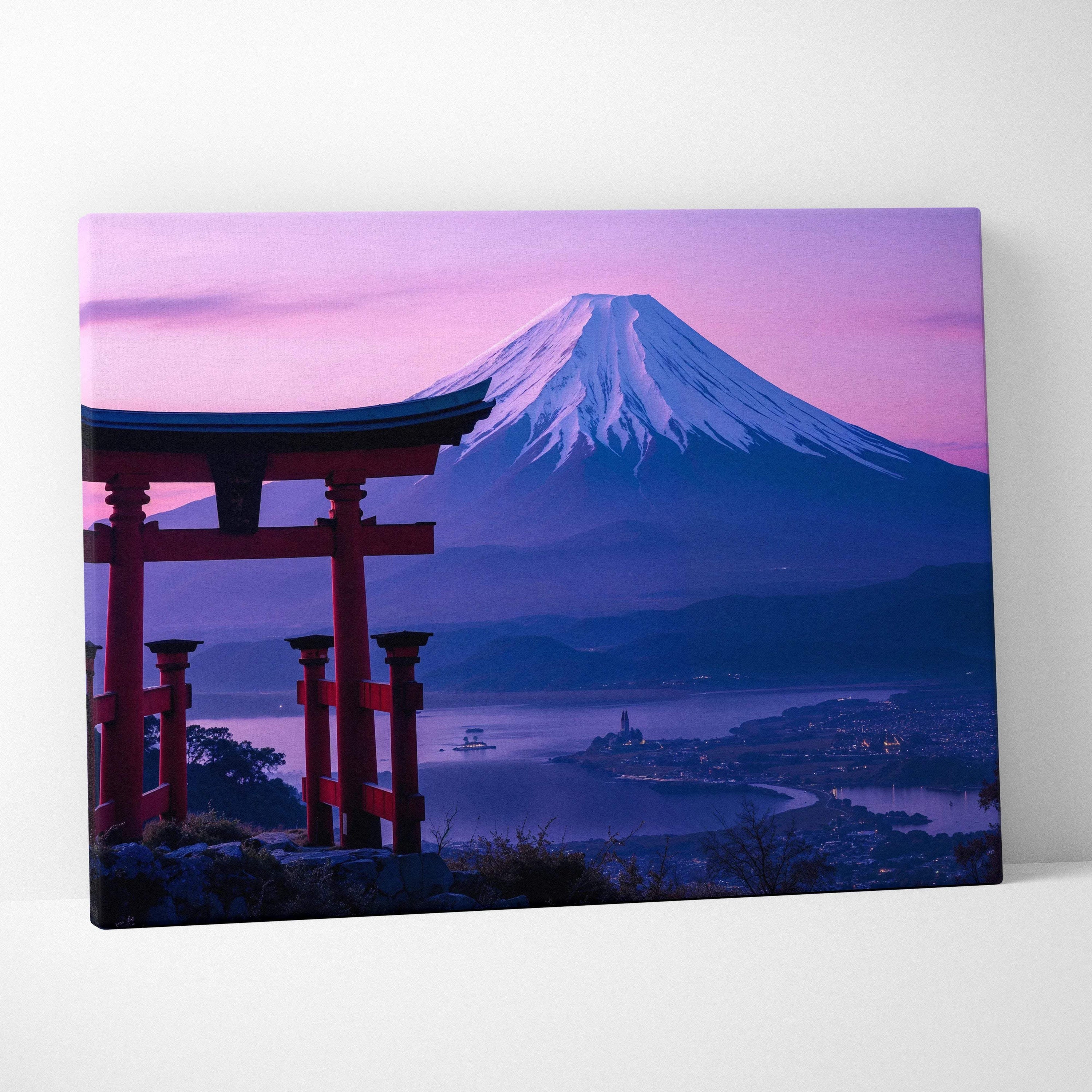 Serene twilight Mount Fuji with red torii gate canvas wall art