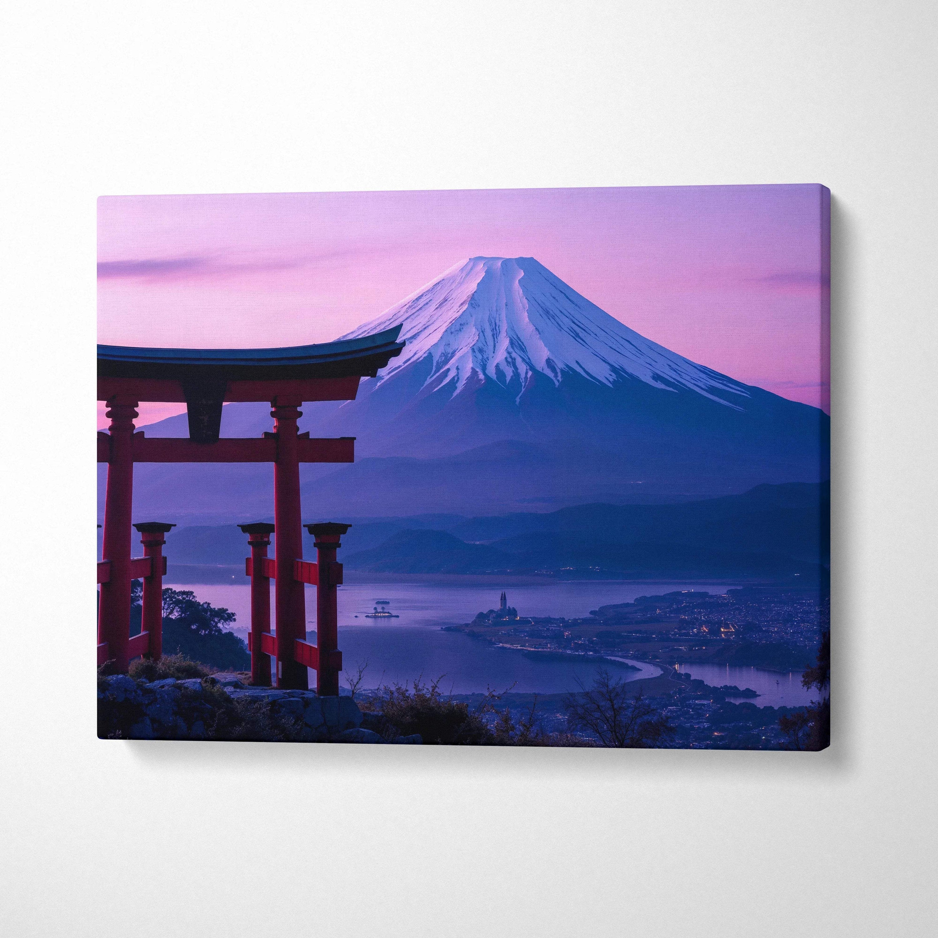 Serene twilight Mount Fuji with red torii gate canvas wall art