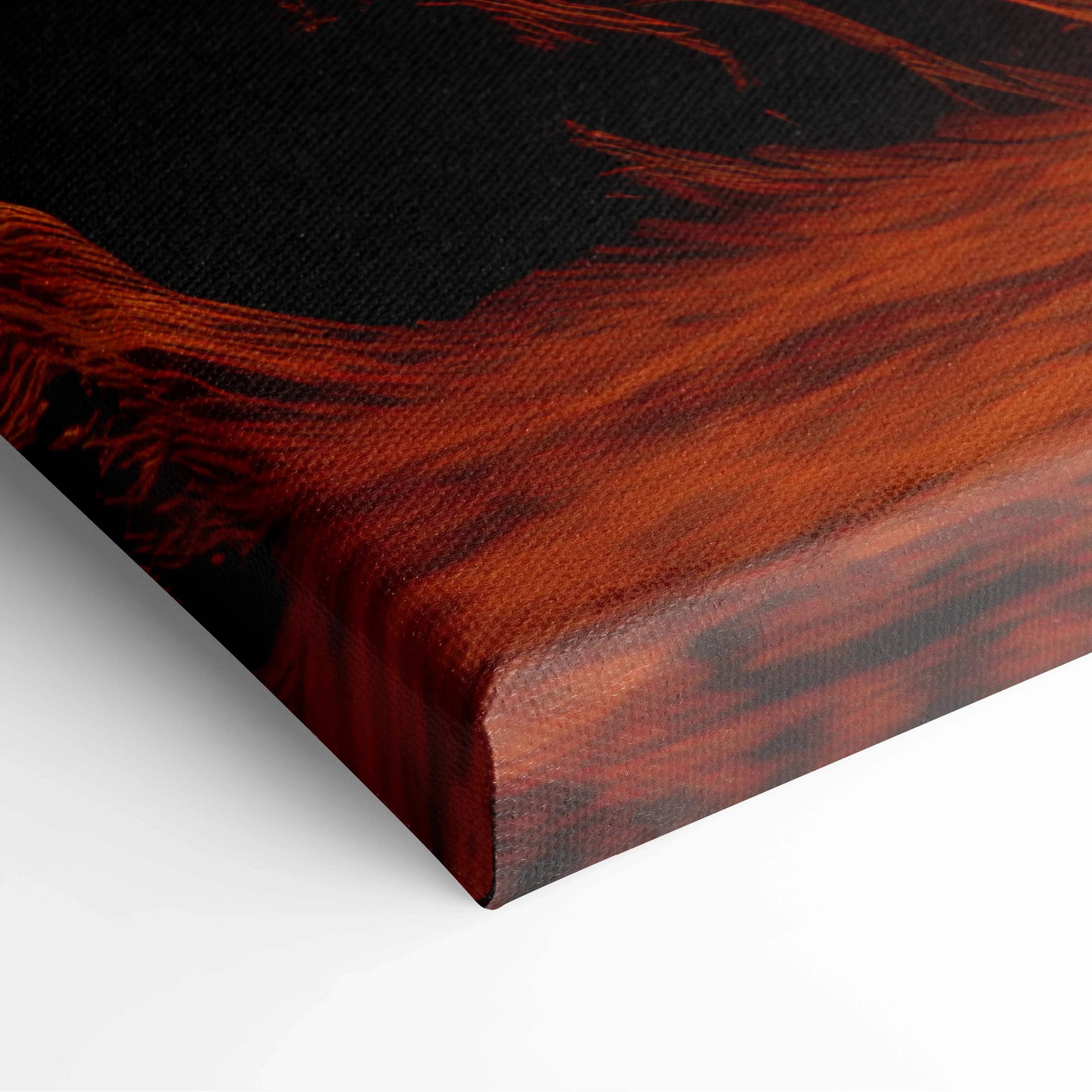 Cinematic sci-fi alien desert canvas with fiery orange canyons and swirling red black strokes