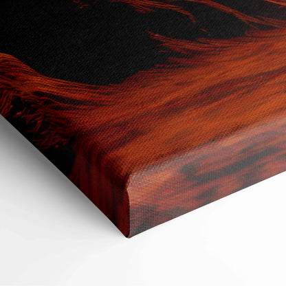 Cinematic sci-fi alien desert canvas with fiery orange canyons and swirling red black strokes