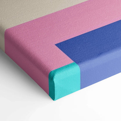 Vibrant geometric stripes canvas print in teal navy magenta orange yellow blush