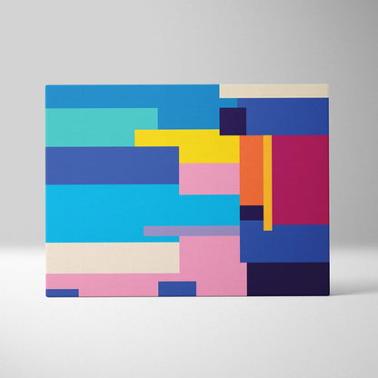 Modern minimalist geometric canvas wall art in teal navy magenta orange yellow blush