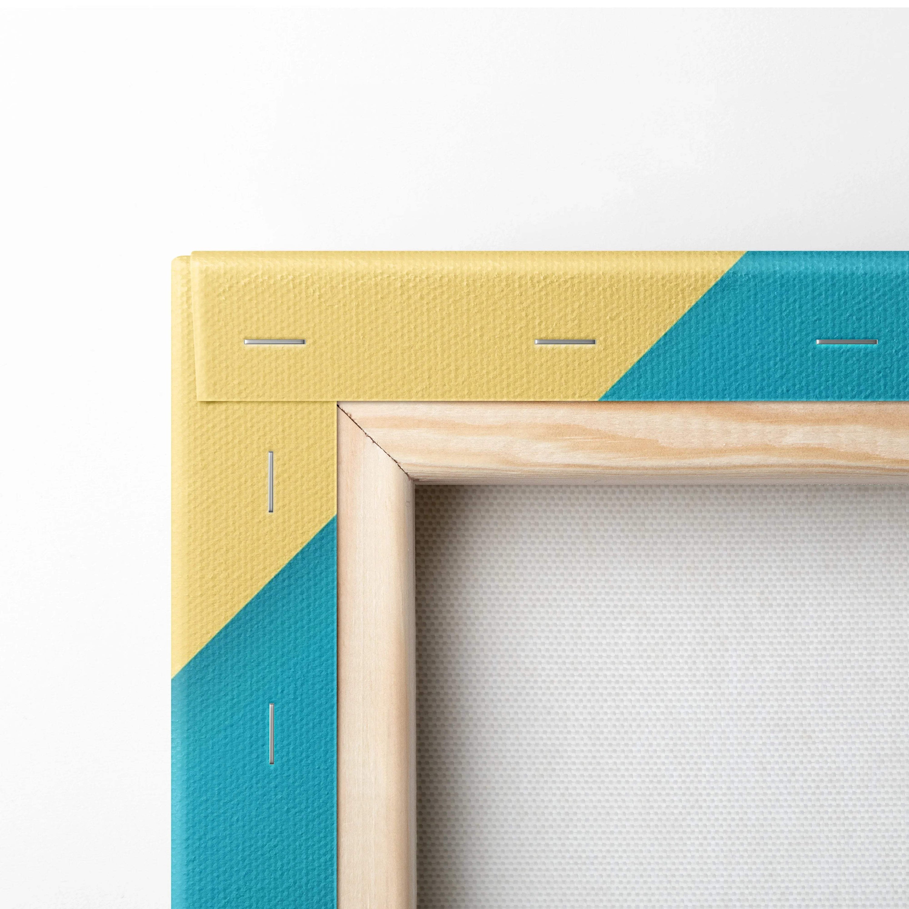 Minimalist geometric canvas wall art with teal aqua yellow diagonal stripes