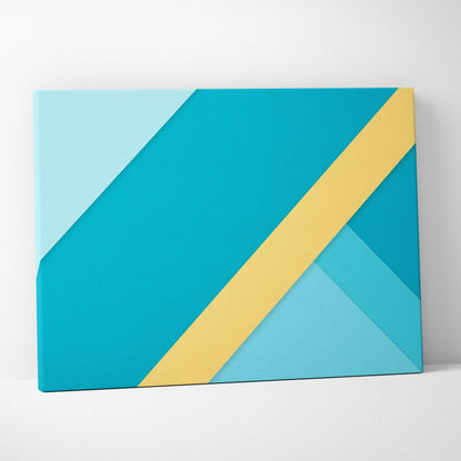 Minimalist abstract geometric canvas wall art with teal aqua yellow diagonal stripes