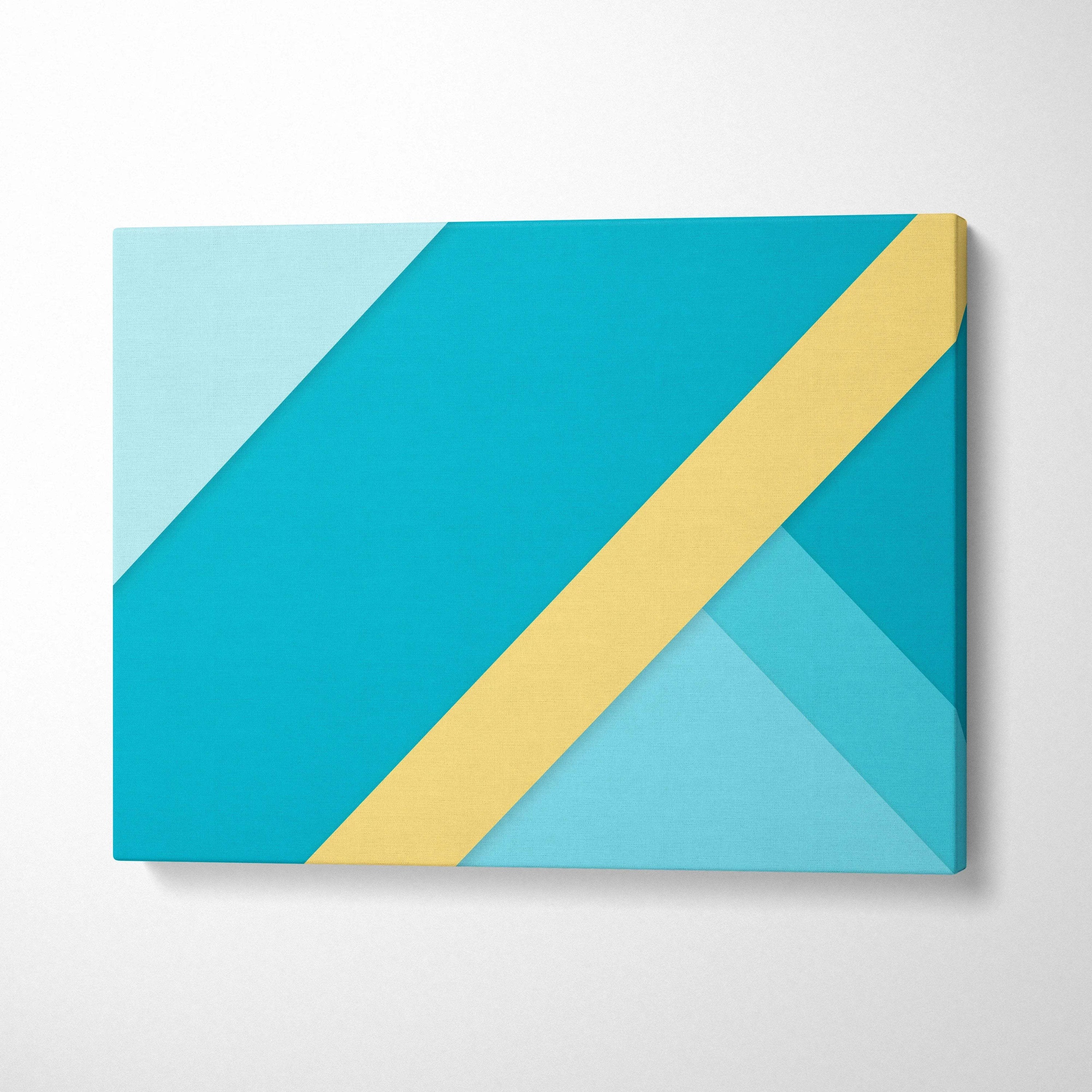Minimalist teal aqua yellow diagonal stripe abstract canvas wall art