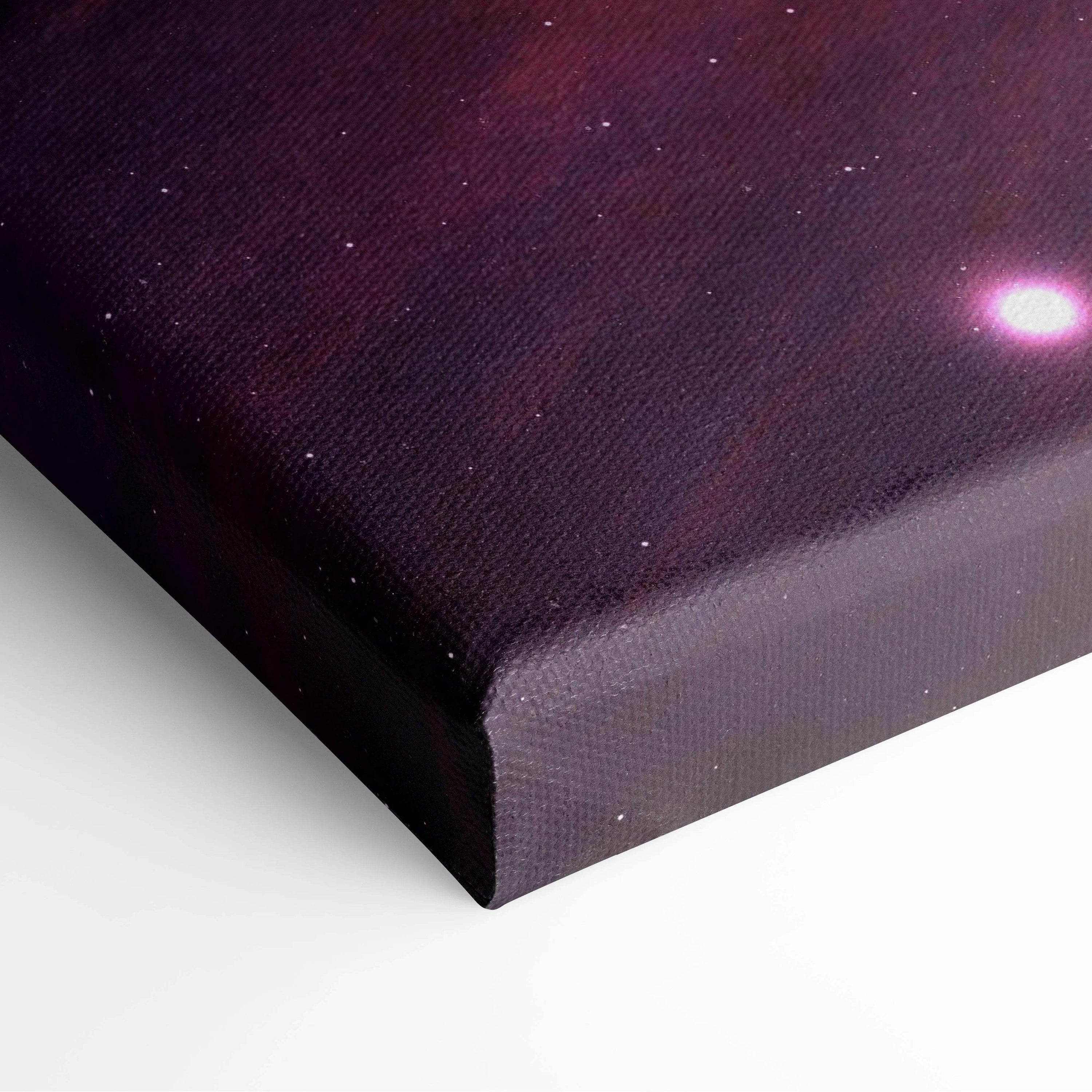 Vibrant spiral galaxy canvas art with glowing pink star in deep purple nebula clouds
