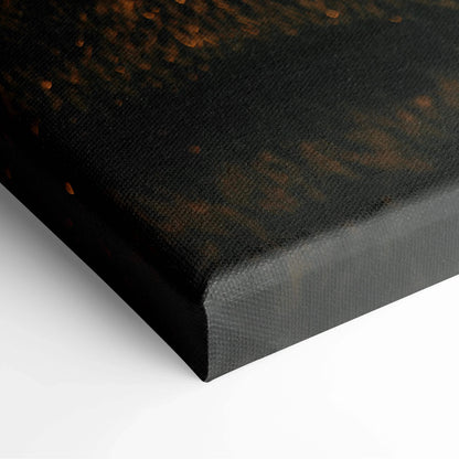 Black canvas print back with textured dark surface and golden-brown speckles
