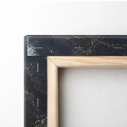 Close-up of wooden frame and stretched canvas backing for wall art canvas print.
