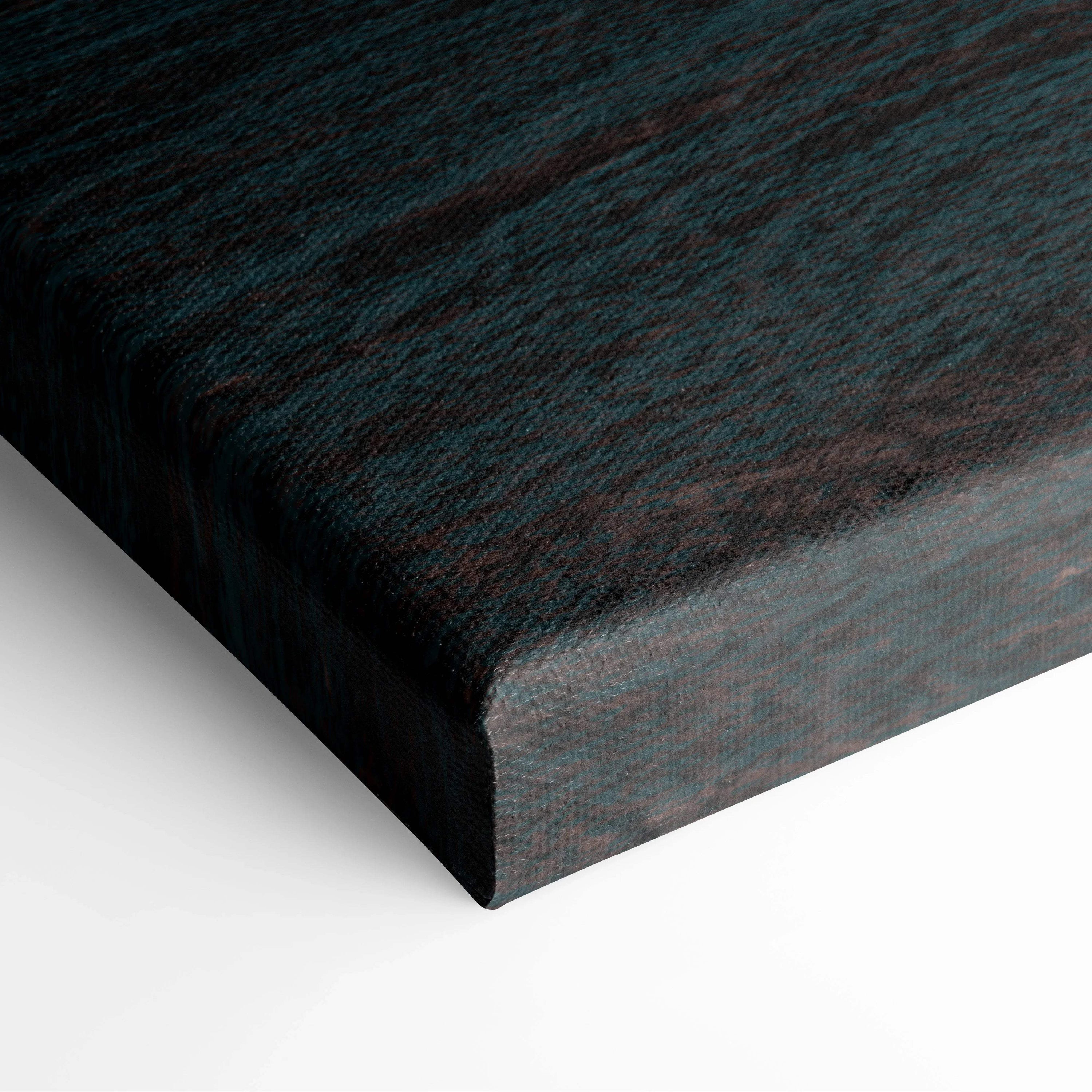 Dark teal wood-grain textured canvas back of Minimal Surreal Coastal Scene art