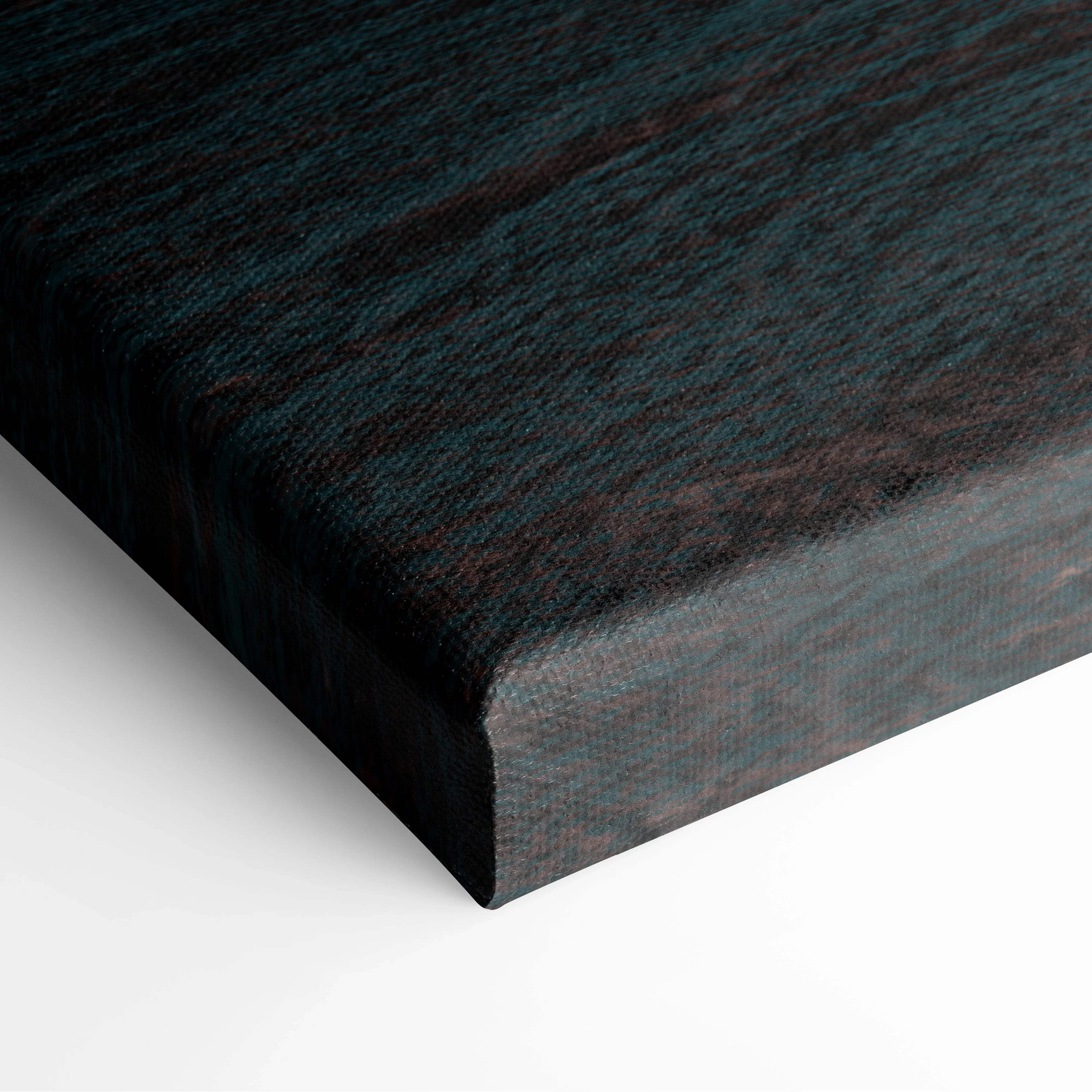 Dark teal wood-grain textured canvas back of Minimal Surreal Coastal Scene art