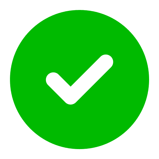 Bright green circular icon featuring a bold black checkmark.