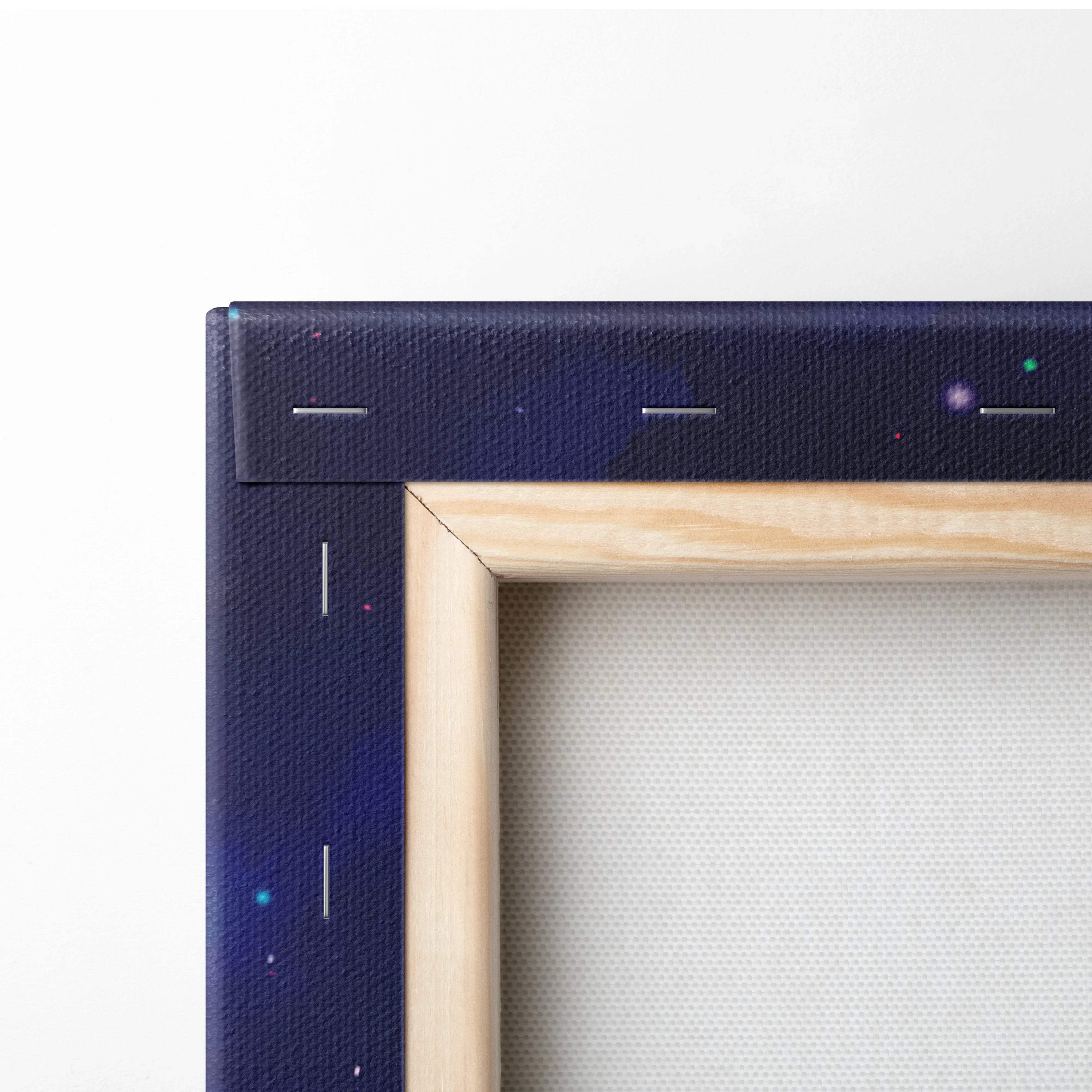 Navy blue starry night canvas print with light wood frame