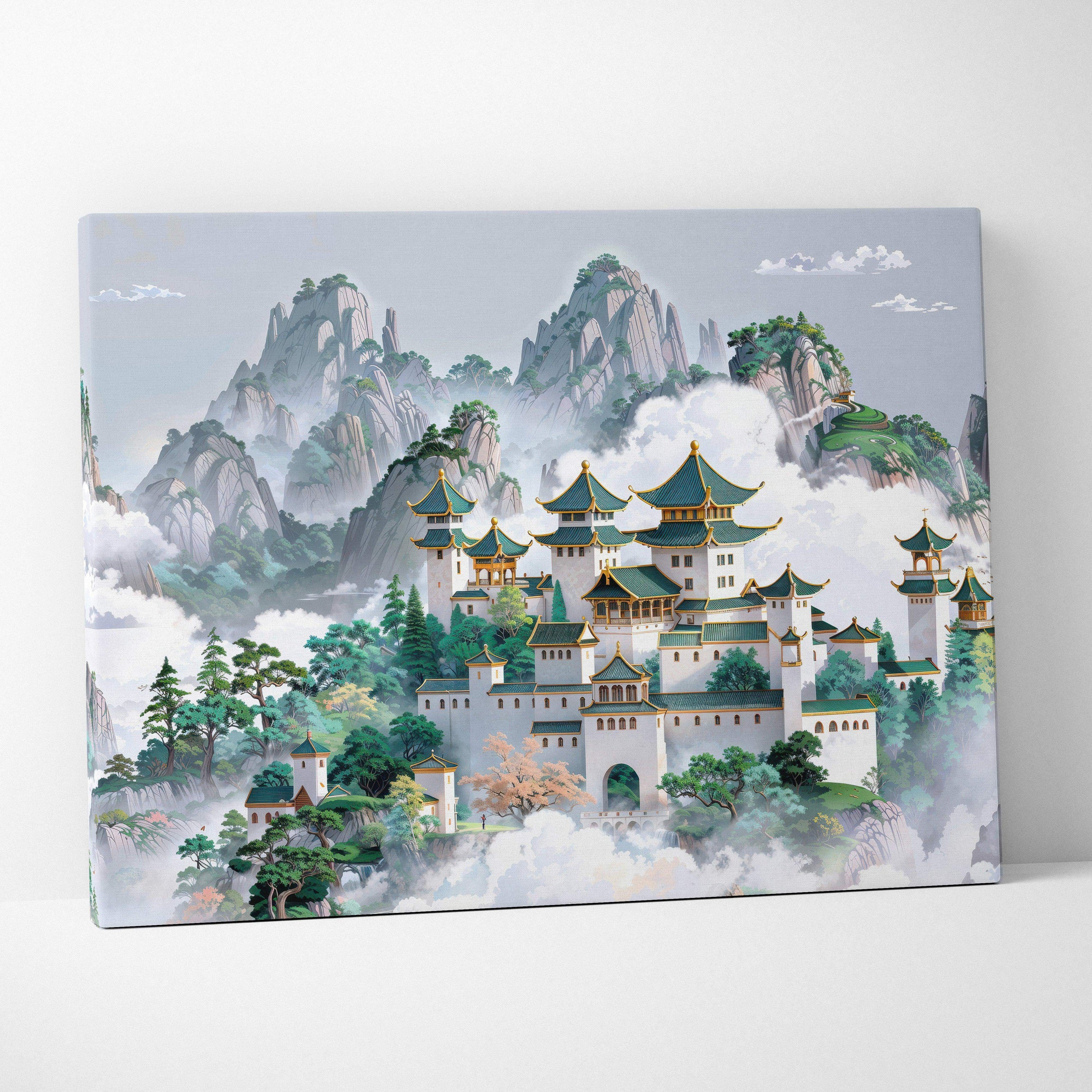 Traditional Chinese mountain palace over clouds canvas wall art