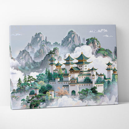 Traditional Chinese mountain palace over clouds canvas wall art