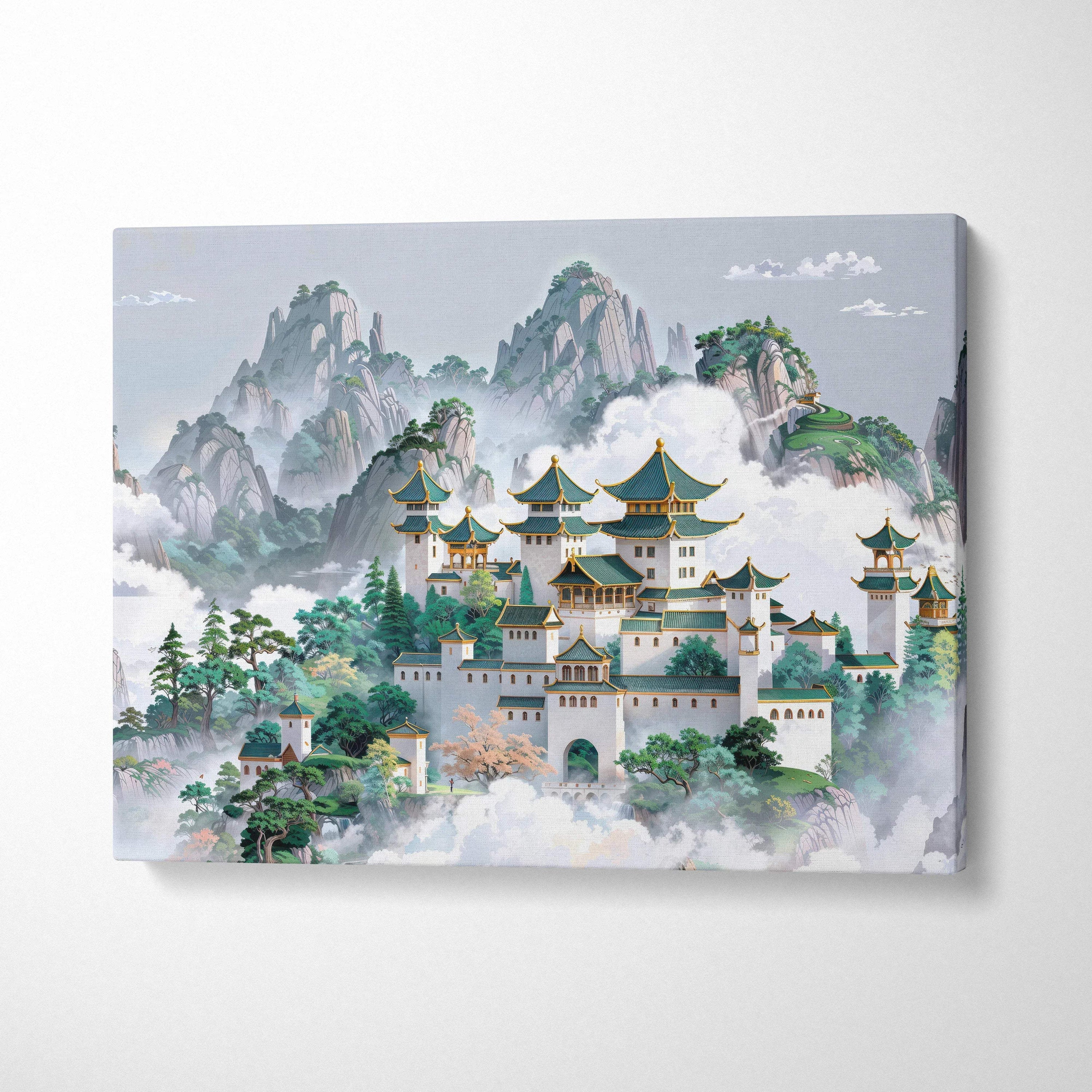 Traditional Chinese mountain palace over clouds canvas wall art