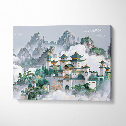 Traditional Chinese mountain palace over clouds canvas wall art