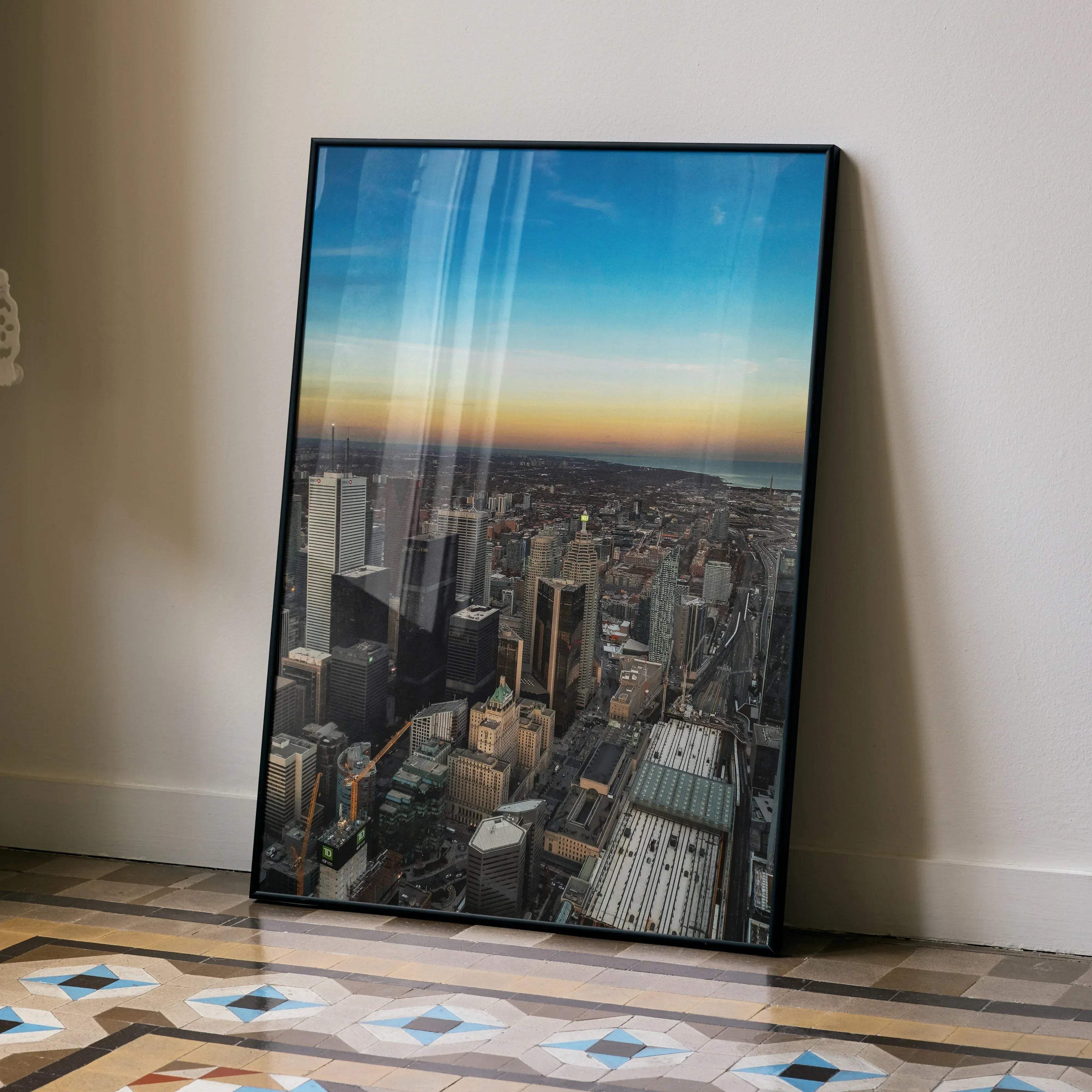 Vibrant City Sunset Art Print Wall Decor | Vertical - Throttle Designs