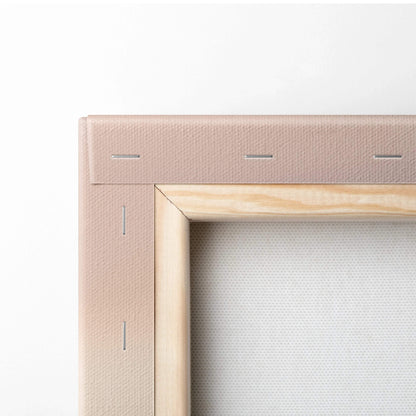 Back of Moody Cinematic Ocean Wave sunset canvas in beige wood frame