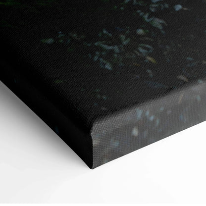 Close-up of serene beach sunset canvas wall art wrapped on black edge, showcasing textured canvas and dark color details.