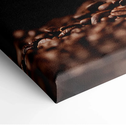 Close-up of coffee bean digital art on textured canvas wall art with rich brown tones.