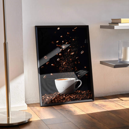 Coffee Lifestyle Wall Art Poster with Steaming Mugs | Vertical - Throttle Designs