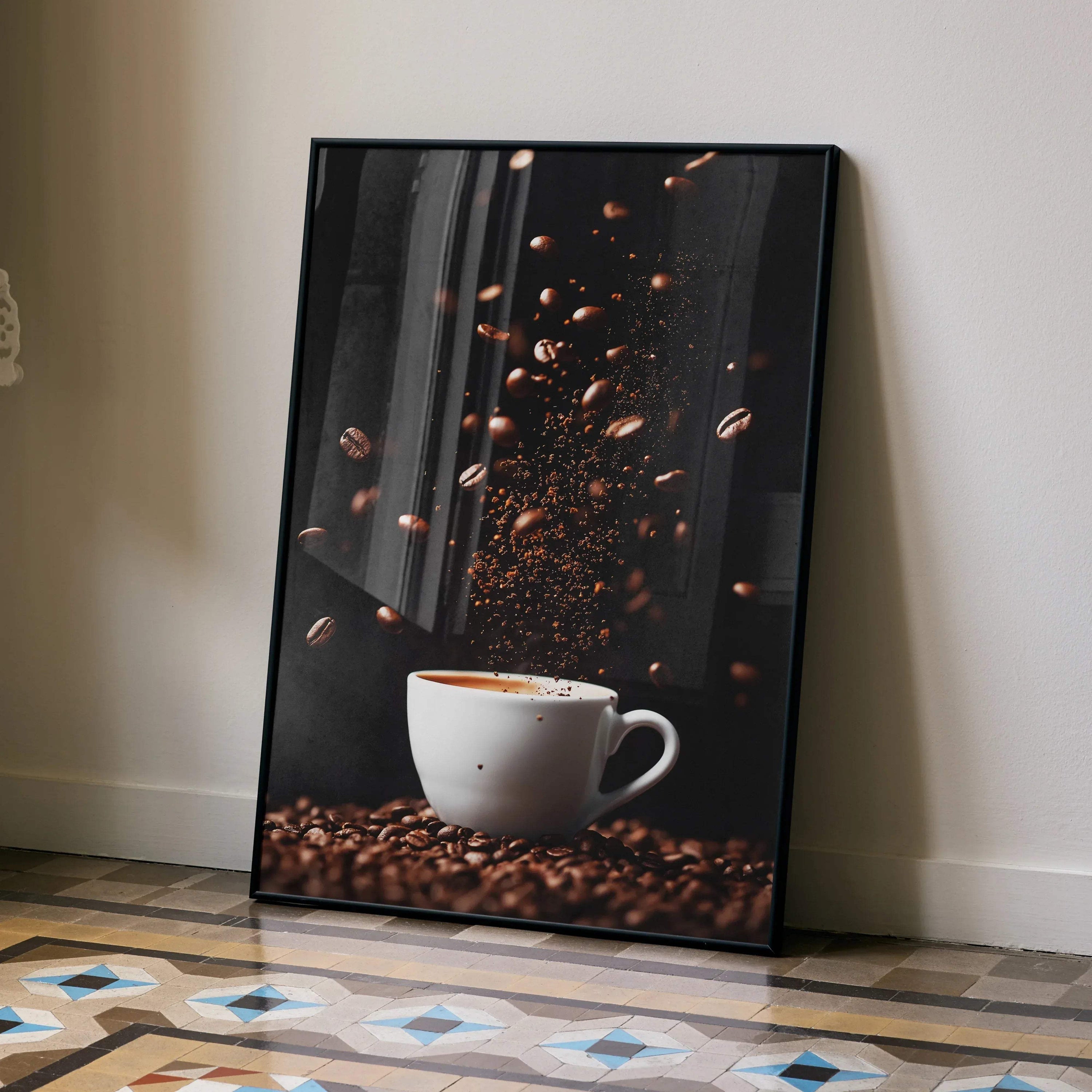 Coffee Lifestyle Wall Art Poster with Steaming Mugs | Vertical - Throttle Designs