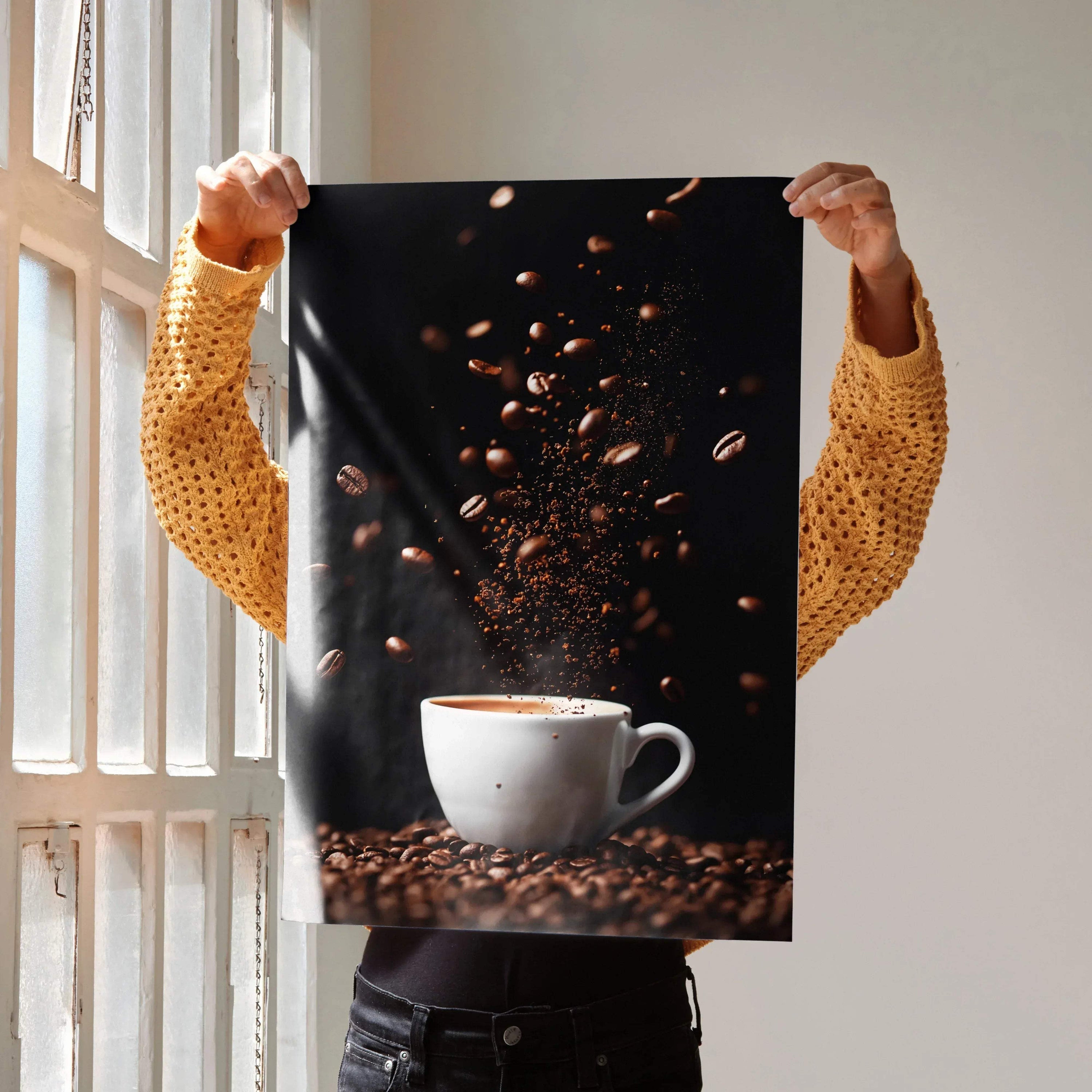 Coffee Lifestyle Wall Art Poster with Steaming Mugs | Vertical - Throttle Designs