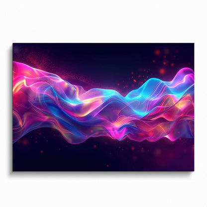 Vibrant abstract digital art poster with flowing neon pink, purple, and blue waves for modern wall art.