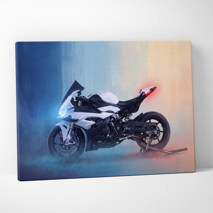 BMW S1000RR Inspired Motorcycle Wall Art, Monochromatic Track Print and Rider Gift