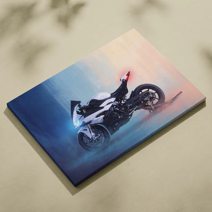 BMW S1000RR Inspired Motorcycle Wall Art, Monochromatic Track Print and Rider Gift