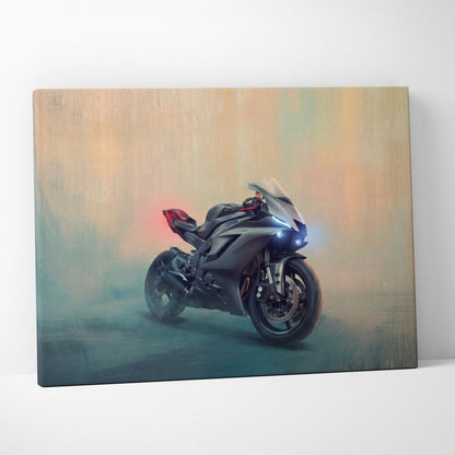 Black and red sport motorcycle stylized painting on canvas yamaha r6 inspired wall art carbon fiber poster rider gift